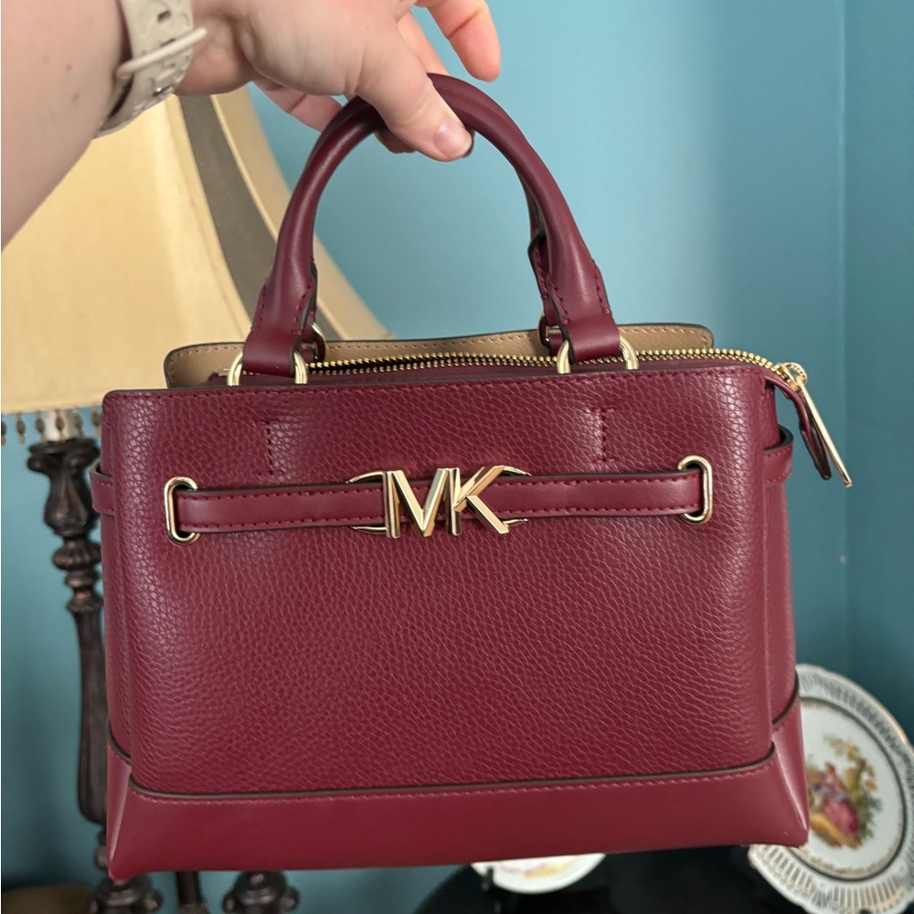 Michael Kors Burgundy and Gold Handbag